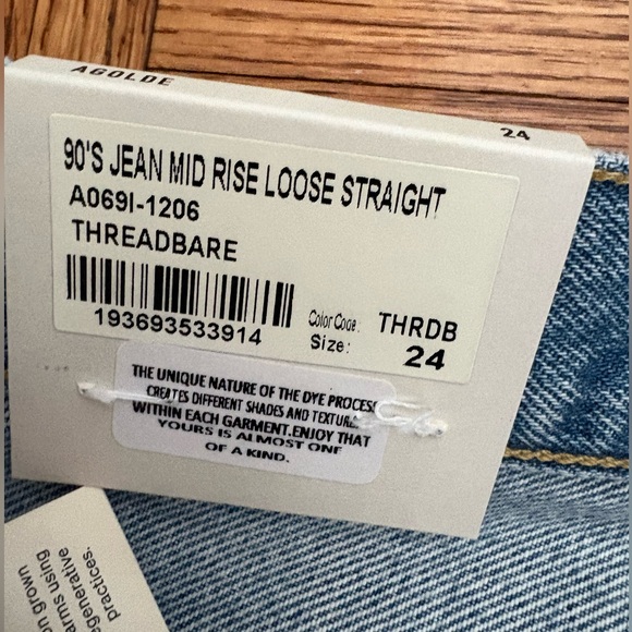 NWT AGOLDE 90s jeans loose fit threadbare size 24 new with tags - Picture 8 of 14